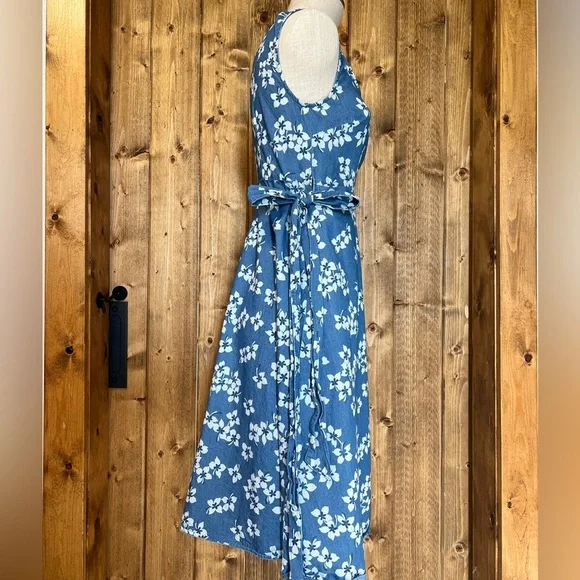 Draper James 8 Sleeveless Denim Wrap Midi Length Dress 100% Cotton - Picture 5 of 12